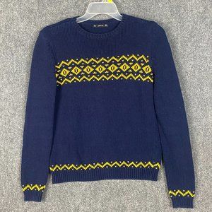 Zara Navy and Yellow Patterned Sweater